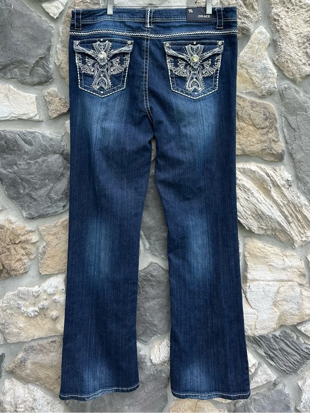 Grace In LA Bling Pocket Jeans Plus Size 17 Dark Wash Western Denim Angel Wings
